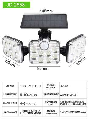 3 Head Led Solar Wall Lamp Outdoor With Motion Sensor 138 SMD 250w 200x135x115mm